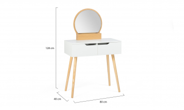 Coiffeuse 2 tiroirs horia bois et blanc avec miroir