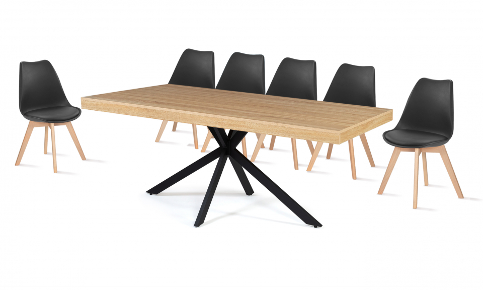 Table à manger extensible Brixton 160-200cm bois et noir + 6 chaises Suedia  multicouleurs