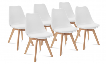 Table à manger extensible Brixton 160-200cm pieds blanc + 6 chaises Suedia blanches