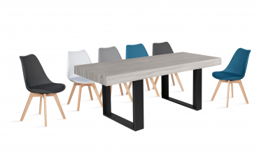 Table à manger extensible Brixton 160-200cm bois et gris + 6 chaises Suedia multicouleurs
