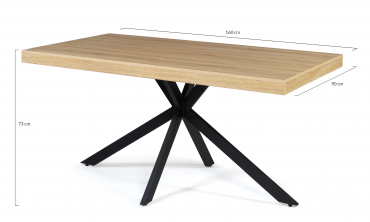 Table repas pieds spider 160cm bois/noir + 6 chaises Suedia multicolores