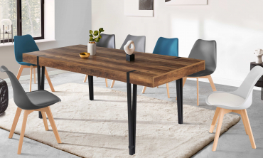 Table à manger Hudson 200cm + 6 chaises Suedia multicolores
