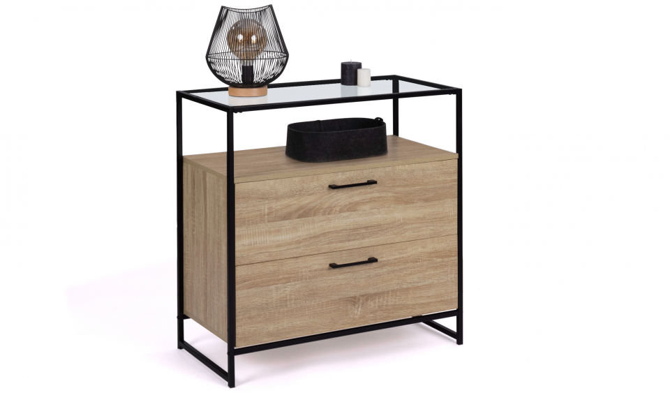 Commode Siena 2 Tiroirs Et Plateau En Verre Commode Siena 2 Tiroirs Et Plateau En Verre