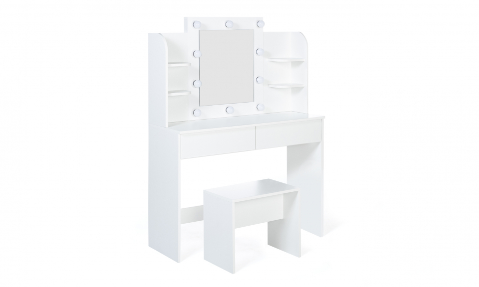 Table Maquillage 3 Tiroirs + Miroir LED Coiffeuse Blanche avec