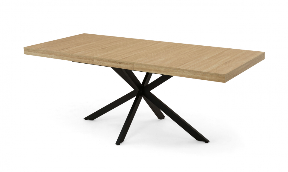 Table à manger extensible bois effet vieilli et noir 160 à 200 cm