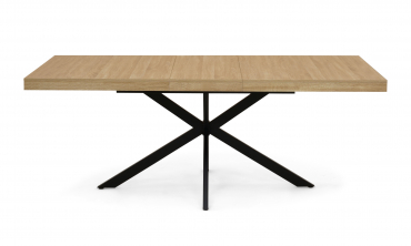 Table repas extensible 160-200cm plateau bois avec rangement intégré et pieds croisés noirs