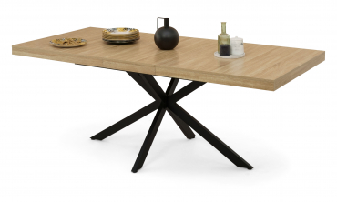 Table repas extensible 160-200cm plateau bois avec rangement intégré et pieds croisés noirs
