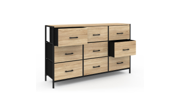 Commode Iris 9 tiroirs en bois et tissu