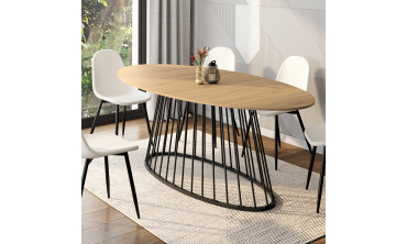 Table repas Adelle plateau ovale bois et pied filaire noir