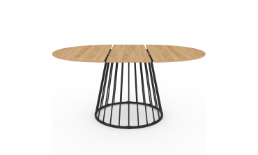 Table repas Adelle plateau rond extensible et pied filaire noir