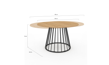 Table repas Adelle plateau rond extensible et pied filaire noir