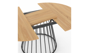 Table repas Adelle plateau rond extensible et pied filaire noir