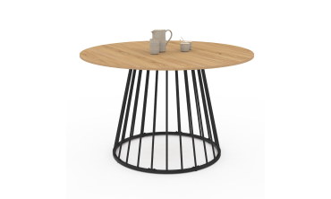 Table repas Adelle plateau rond extensible et pied filaire noir