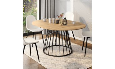 Table repas Adelle plateau rond extensible et pied filaire noir