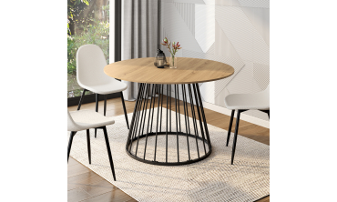 Table repas Adelle plateau rond extensible et pied filaire noir