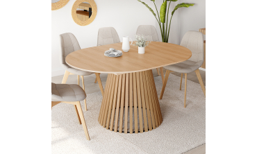 Tables repas Camélia plateau rond extensible 110-150cm et pieds lattes