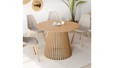 Tables repas Camélia plateau rond extensible 110-150cm et pieds lattes