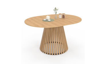 Tables repas Camélia plateau rond extensible 110-150cm et pieds lattes