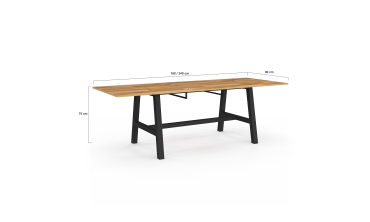 Table repas extensible Mathilde 160-240cm plateau bois et pieds noirs