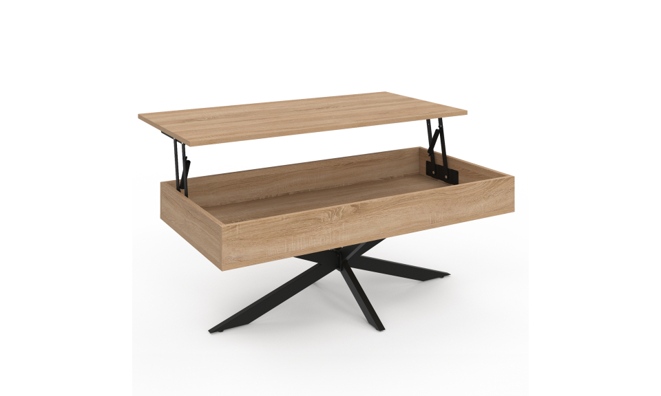 Table basse Spider avec plateau relevable bois et pieds croisés noir L100cm