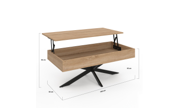 Table basse Spider avec plateau relevable bois et pieds croisés noir L100cm