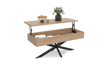 Table basse Spider avec plateau relevable bois et pieds croisés noir L100cm