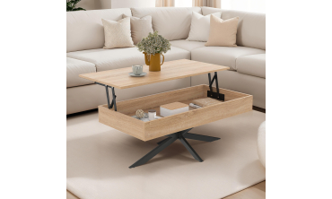 Table basse Spider avec plateau relevable bois et pieds croisés noir L100cm