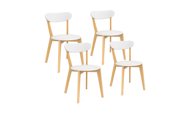 Chaises Frida assise blanche et pieds bois