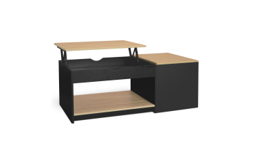 Table basse Elina avec double plateau relevable et coffre latéral L110cm