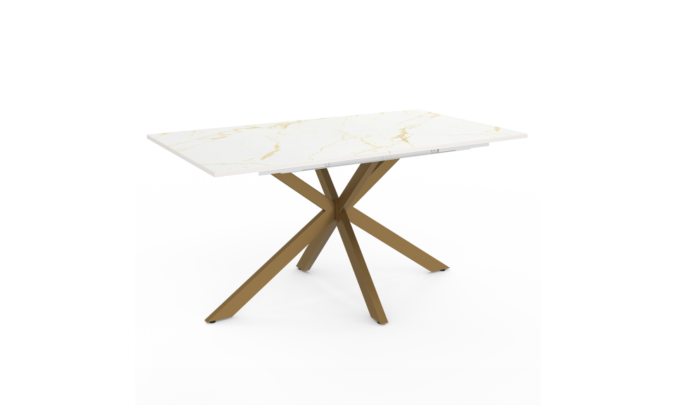 Table repas extensible Glam 160-200cm plateau effet marbre et pieds croisés