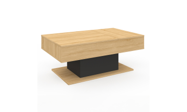 Table basse Tania avec double plateau relevable bois et pieds noir