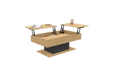 Table basse Tania avec double plateau relevable bois et pieds noir