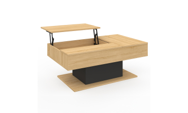 Table basse Tania avec double plateau relevable bois et pieds noir