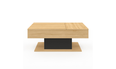 Table basse Tania avec double plateau relevable bois et pieds noir