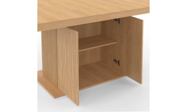 Table repas extensible Albane 160-200cm bois pieds effet tasseaux avec rangement intégré