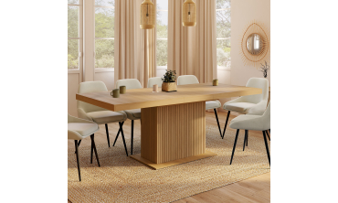 Table repas extensible Albane 160-200cm bois pieds effet tasseaux avec rangement intégré