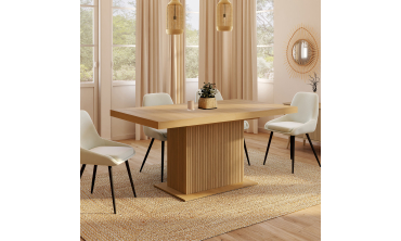 Table repas extensible Albane 160-200cm bois pieds effet tasseaux avec rangement intégré