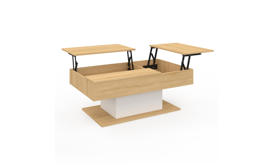 Table basse Tania avec double plateau relevable bois et pieds noir