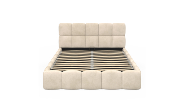 Lit coffre Bubble en velours beige avec sommier et tête de lit 140x190cm