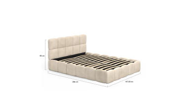 Lit coffre Bubble en velours beige avec sommier et tête de lit 140x190cm