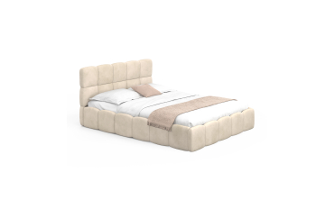 Lit coffre Bubble en velours beige avec sommier et tête de lit 140x190cm