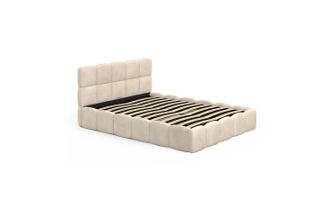 Lit coffre Bubble en velours beige avec sommier et tête de lit 140x190cm