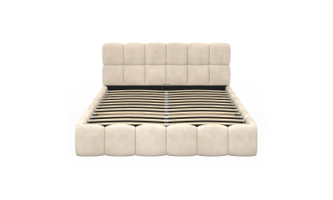 Lit coffre Bubble en velours beige avec sommier et tête de lit 160x200m