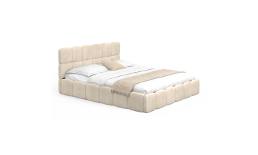 Lit coffre Bubble en velours beige avec sommier et tête de lit 160x200m