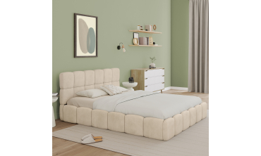 Lit coffre Bubble en velours beige avec sommier et tête de lit 160x200m