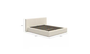 Lit coffre Joyce en velours côtelé beige avec sommier et tête de lit 160x200m