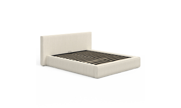 Lit coffre Joyce en velours côtelé beige avec sommier et tête de lit 160x200m