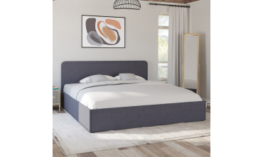 Lit coffre Louise en tissu gris avec sommier et tête de lit arrondie 180x200cm