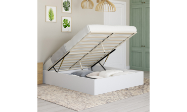 Lit coffre Malta en bois blanc avec sommier 140x190cm