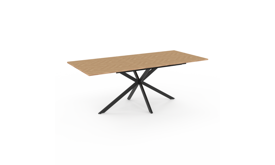 Table repas Spider plateau extensible 160-200cm effet chevron et pieds croisés noirs